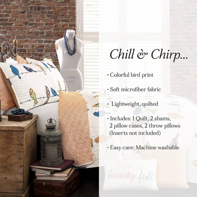 Lush Decor 7pc King Rowley Birds Quilt Set Orange/Dark Blue/White - Lush Décor: Reversible Hypoallergenic Farmhouse Bedding — фото 6