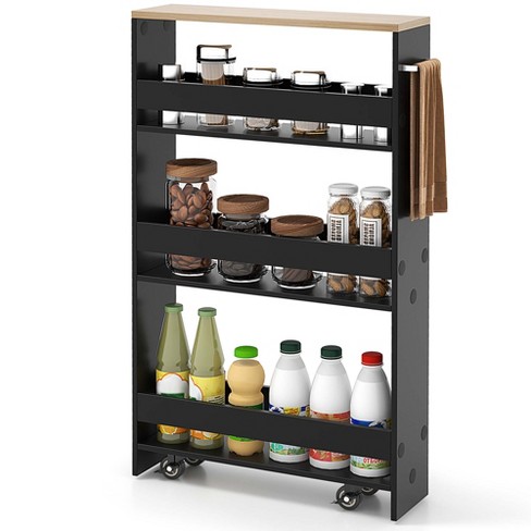 Costway Rolling Kitchen Slim Storage Cart Mobile Shelving Organizer with Handle Black