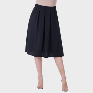 24seven Comfort Aapparel Womens Pleated Elastic Waist Knee Length Pocket Skirt - 1 of 4