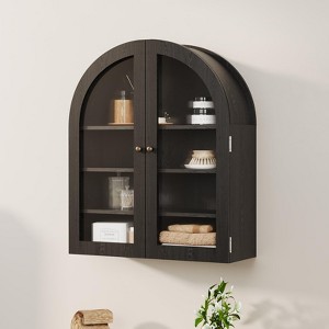 Arched Wall Cabinet with Glass Doors, Large Bathroom Medicine Cabinet, Adjustable Shelves, Black. - 1 of 4