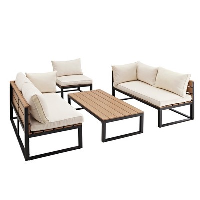 Modern Black Aluminum 4-Piece Patio Set with White Cushions
