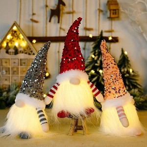 3pcs Cute Decorations, Christmas Glitter and Lamp Rudolf Doll, Christmas Decorations, Christmas Glowing Faceless Doll Decorations Window Decorations - 1 of 4