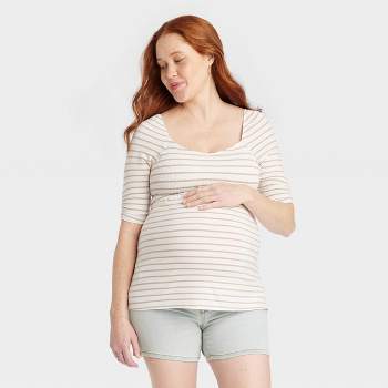 Elbow Sleeve V-Neck Smocked Maternity Shirt - Isabel Maternity by Ingrid & Isabel™