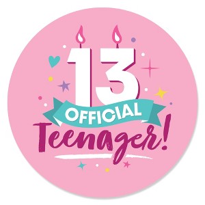 Big Dot of Happiness Girl 13th Birthday - Official Teenager Birthday Party Circle Sticker Labels - 24 Count - 1 of 4