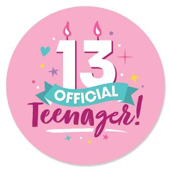 Big Dot of Happiness Girl 13th Birthday - Official Teenager Birthday Party Circle Sticker Labels - 24 Count