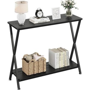Industrial Narrow Console Table with 2 Shelves, Small Entryway Table with Metal Legs for Hallway, Living Room, Foyer & Office - 1 of 4