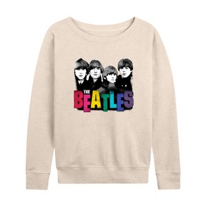 Women's - The Beatles - Rainbow Logo with Group Members Lightweight French Terry Wide Neck Long Sleeve Shirt - 1 of 4