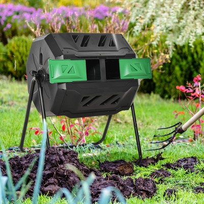 Green and Black Dual Chamber 360° Rotating Compost Bin