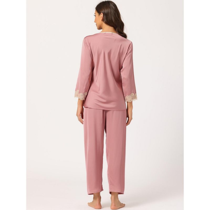 Allegra K Women’s Soft long sleeve Lace Night Suit Pajama Sets, 3 of 6