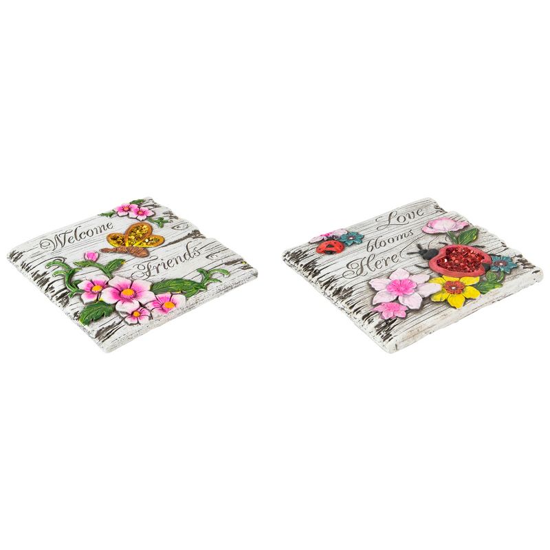 Northlight Set of 2 Love Blooms and Welcome Friends Floral Outdoor Garden Stones 7", 3 of 5