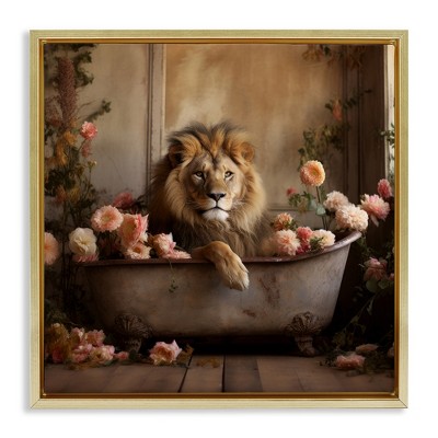 Stupell Industries Lion in Flower Filled Tub, 25" x 25"