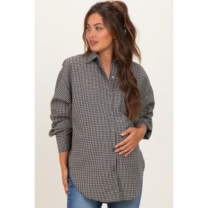 Pinkblush Ivory Plaid Linen Blend Maternity Button Down Shirt - 1 of 3