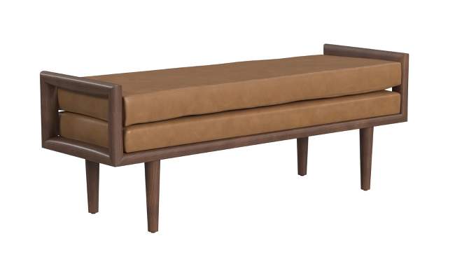 Wood Bench with Upholstered Seat Faux Leather Caramel - HomePop, 2 of 11, play video