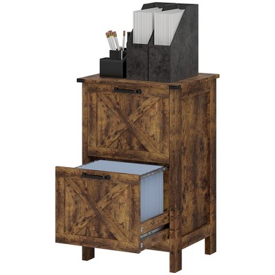 Munora Vertical File Cabinet with 2 Drawers, Rustic Farmhouse Office Storage for A4/Letter Size Files, Rustic Brown