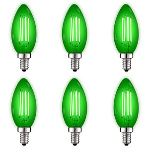 Luxrite E12 LED Filament Green Light Bulbs, 4.5W (40W Equivalent), Colored Glass Candelabra Bulb, UL Listed, E12 Base, Indoor Outdoor 6 Pack - 1 of 4