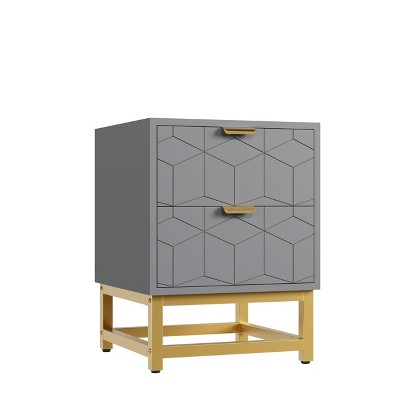 Modern 2-Drawer Dresser for Bedroom – Large End Side Table with Wooden Nightstand and Metal Legs