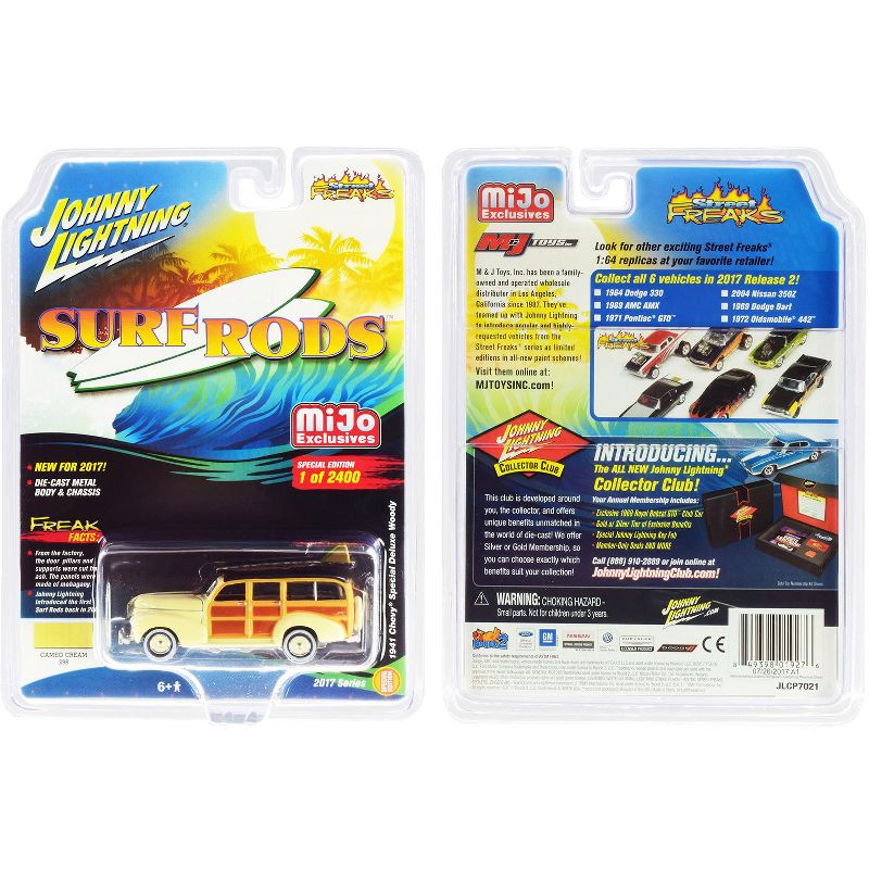 1941 Chevrolet Special Deluxe Woody Cameo Cream Limited Edition to 2400pc Surf Rods 1/64 Diecast Model Johnny Lightning, 3 of 4