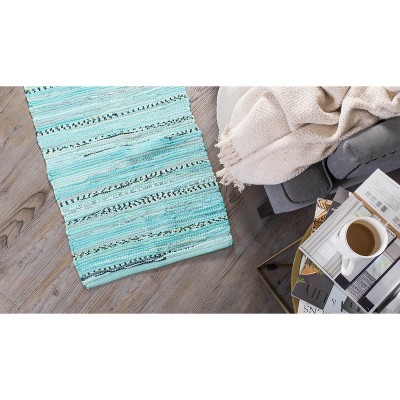 Aqua Handmade Reversible Cotton Rectangular Rug 31.5" x 19.5"