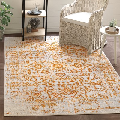 Cream and Orange 3' x 5' Synthetic Area Rug