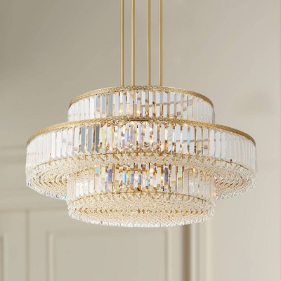 Soft Gold and Crystal 16-Light Three-Tier Chandelier