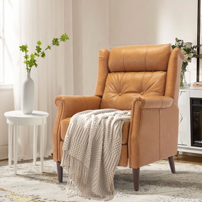 COLAMY Mid-Century Faux Leather Recliner Armchair – Tufted Pushback Lounge Chair for Living Room, Bedroom, or Reading Nook