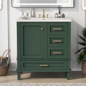 30" Bathroom Vanity with Sink, Soft Close Door and 3 Drawers, Green - ModernLuxe - 1 of 4