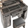 Gray Linen Particleboard with Triamine 3 Drawers, 2 Doors, with 12 Tri-color Dimmable Light Bulbs, Rows of Plugs, Glass-topped Vanity Table Set - 2 of 4