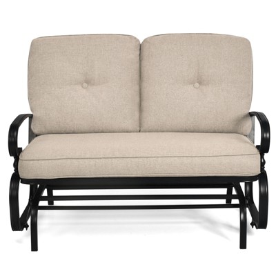 Tangkula 2-Person Outdoor Bench Patio Swing Glider Chair with Cushions Rocking Chair Cushioned Sofa