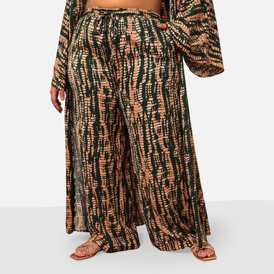 Rebdolls Women's Kadijah Abstract Print Drawstring Wide Leg Pants W. Pockets