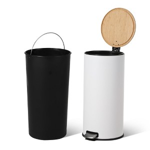 8 Gallon Step Trash Can with Soft-Close Bamboo Lid, Stainless Steel Garbage Can with Removable Inner Bucket, 30L Round Trash Bin, White - 1 of 4