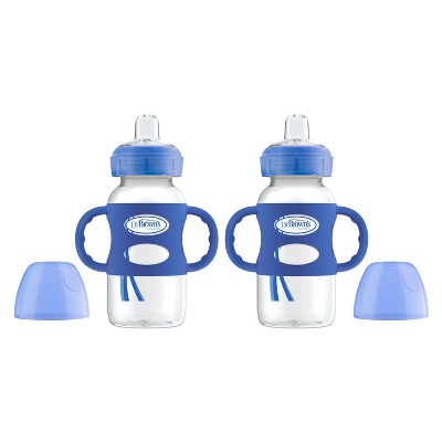 Dr. Brown's Milestones Wide-Neck Transitional Sippy Bottle with Silicone Handles - Blue - 2pk