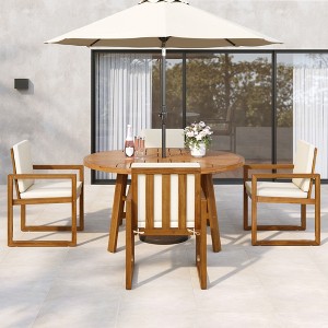 ModernLuxe 5-Piece Outdoor Dining Set Patio Furniture Set with 4 Armchairs & 1 Table for Garden Balcony Backyard, Acacia Wood Frame, Beige+Natural - 1 of 4