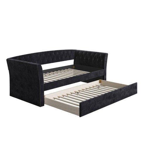 Twin Opal Velour Upholstered Sofa Daybed With Trundle Black - Eco Dream ...