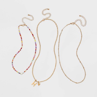 Image of Girls' 3pk Initial 'H' Necklace Set - art class™