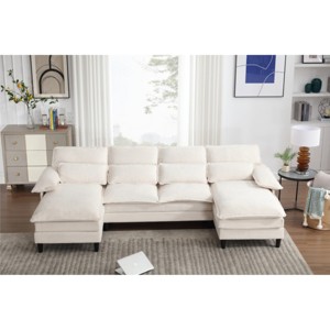 U Shaped Modular Sectional Sofa Couch, Corner Sofa With 4Pcs Waist Pillows, Terrycloth Fabric Sofa, Upholstered 4 Seater Couch-Cuddlewood - 1 of 4