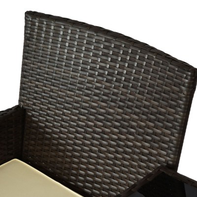Modern 2-Person Rattan Loveseat with Built-in Glass Table - Brown