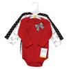 Hudson Baby Infant Girl Cotton Long-Sleeve Bodysuits, Winter Bows 3-Pack - 2 of 4