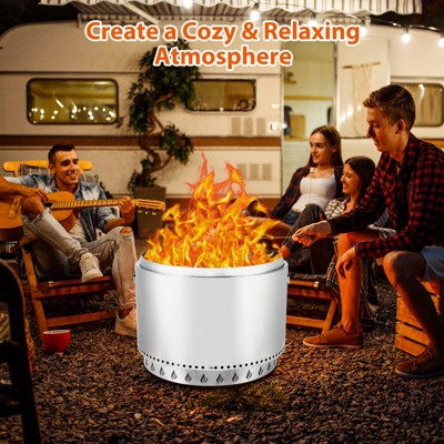 27" Smokeless Fire Pit with Adjustable Airflow, 304 Stainless Steel Wood-Burning Firepit, 360° Heat & Secondary Burn Technology, Outdoor Fire Bowl