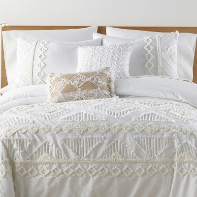 Cream and White Cotton Jacquard Duvet Cover Set