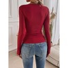 Womens Slim Fit Knit Tops Ribbed U Neck Basic Tops Embroidered Neckline Slim Fit Lace Tee Blouse - 2 of 4