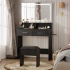 Vanity Set with 3-Color Adjustable LED Mirror, Small Makeup Desk with Power Outlet and 2 Drawers, Modern Dressing Table and Cushion Stool Set - 2 of 4