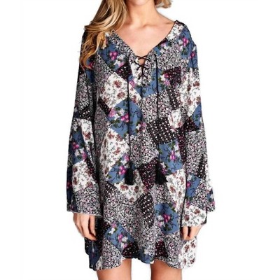 Women's Floral Patchwork Print Dress - Velzera