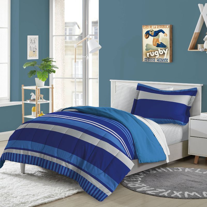 Twin Rugby Striped Kids&#39; Bed in a Bag Blue - Dream Factory, 3 of 7