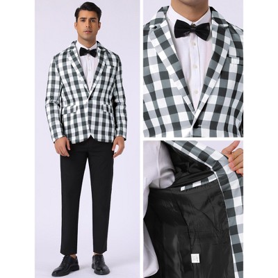 INSPIRE CHIC Men's Regular Fit Contrast Color Gingham Plaid Blazer Black White X-Large — фото 3