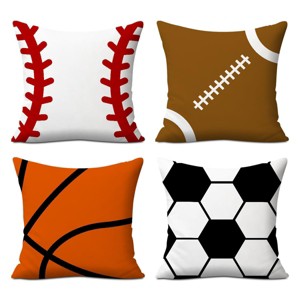 4PCS Secret Santa Gifts Sports Balls Pillow Covers Rugby, Basketball, Baseball, Soccer Throw Pillow Covers 18x18 Pillowcases - 1 of 4