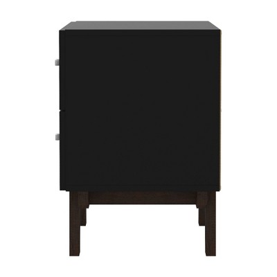 Kincaid Matte Black Wood 2-Drawer Nightstand with Walnut Legs