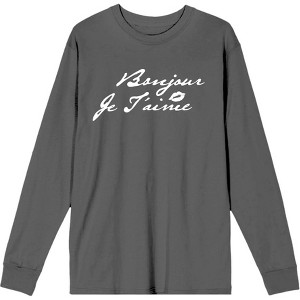 Bonjour Je T'aime Crew Neck Long Sleeve Adult Tee - 1 of 2