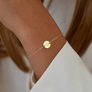 Turandoss 18K Gold Initial Bracelets for Women Girls - Dainty Coin Disc Letter Link Charm Bracelet, Birthday Christmas Gifts for Women Girls - 1 of 4
