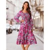 Seta T Women's Floral Long Sleeve Square Neck Smocked Ruffle Hem Flowy Midi Dress with Pockets - 2 of 4