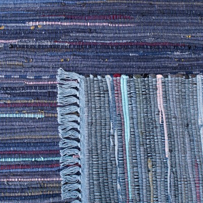 Navy and Blue Handwoven Cotton Rag Rug 4' x 6'